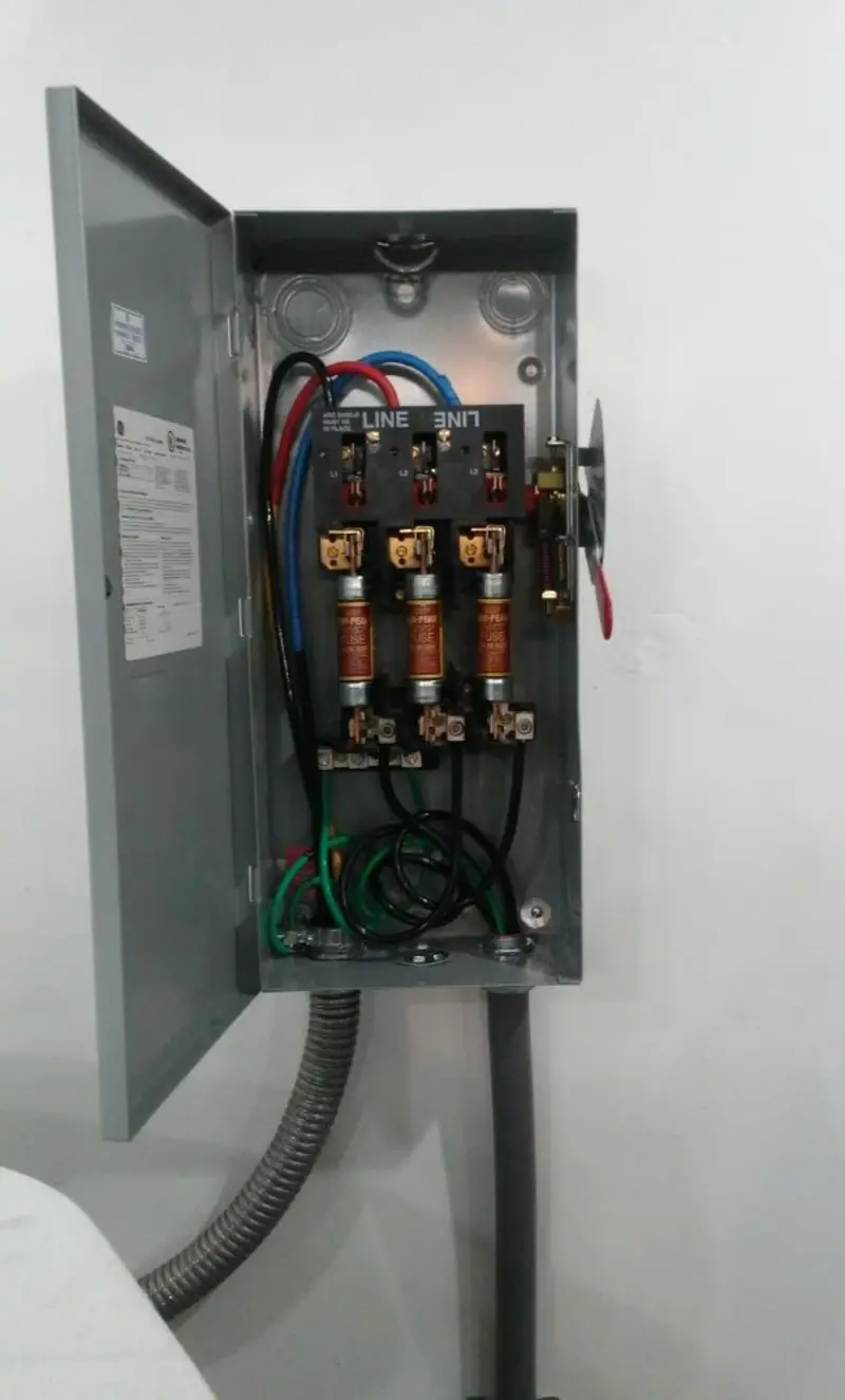 Three-phase disconnect switch installed for Smoke Detector Installation in Silver Spring